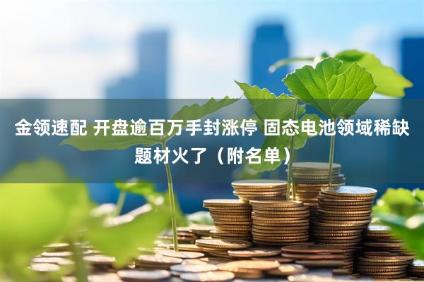 金领速配 开盘逾百万手封涨停 固态电池领域稀缺题材火了（附名单）