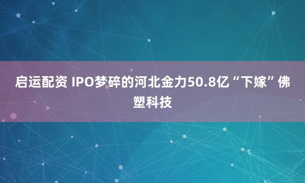 启运配资 IPO梦碎的河北金力50.8亿“下嫁”佛塑科技